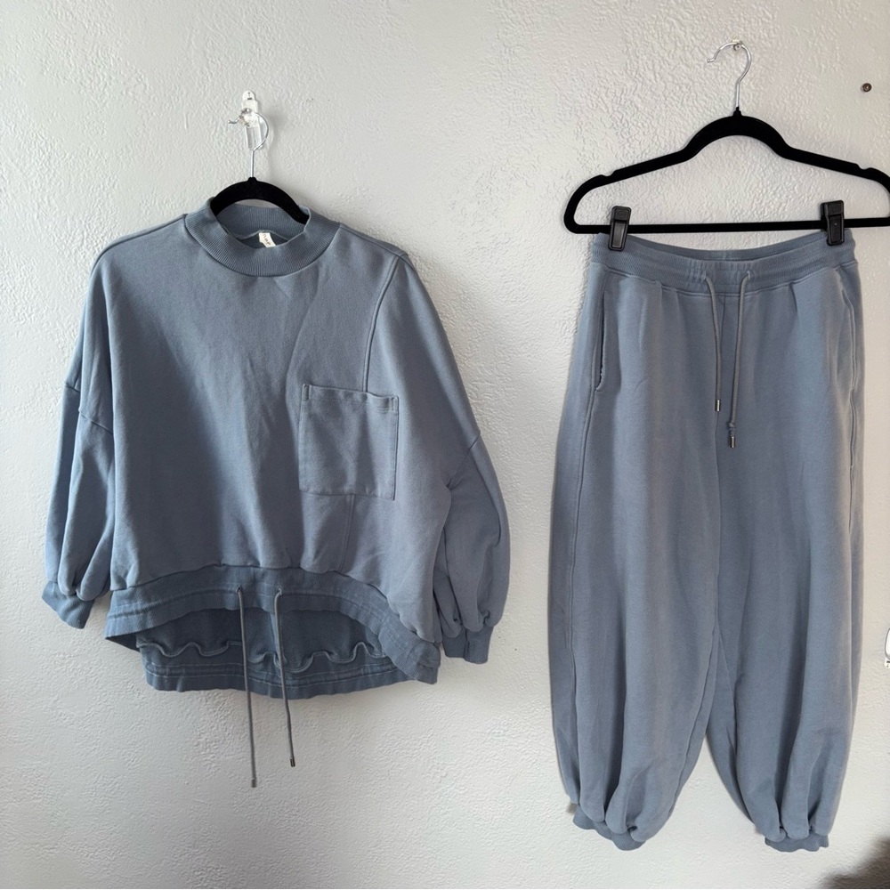 NAP sweat set dusty blue color both size medium drawstring detailing pockets